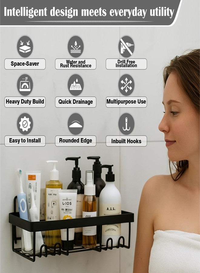 JD FRESH منظم حمام ذاتي اللصق من الفولاذ المقاوم للصدأ من JD FRESH بدون حفر / أرفف حمام مع ملصقات سحرية / رف دش مثبت على الحائط لتزيين المنزل / رف تخزين للمطبخ - عبوة من 3 قطع (أسود) - Image 4